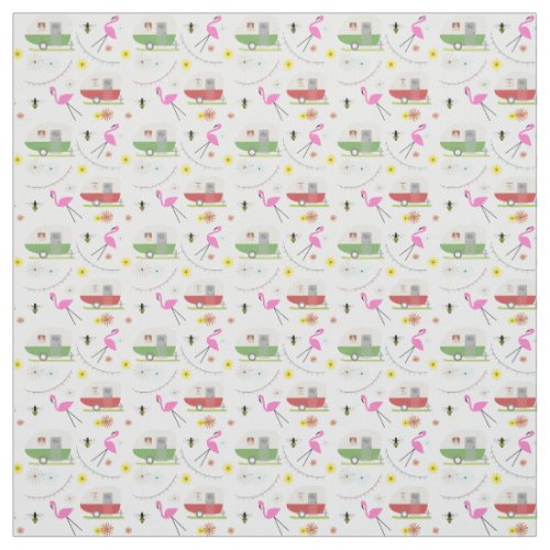 Retro Camper Flamingo Floral Bee Fabric