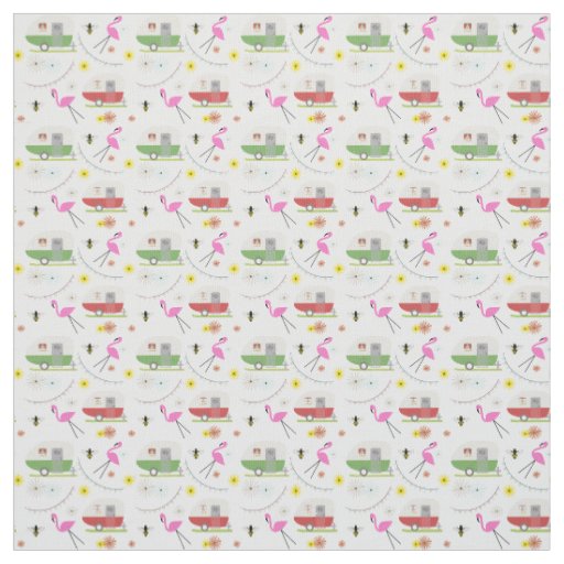 Retro Camper Flamingo Floral Bee Fabric