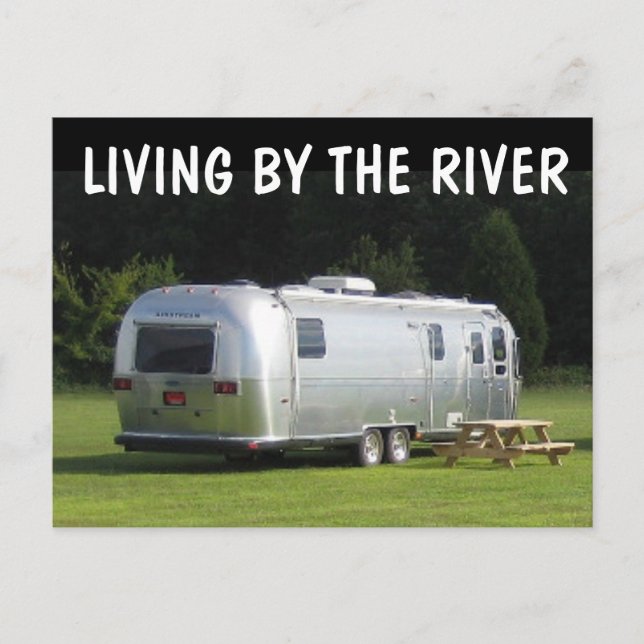 RETRO CAMPER FUNNY LIVING BY THE RIVER POSTCARDS (Front)