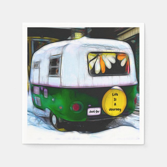 Retro Camper Hippie Life Is A Journey Just Go Napkins (Front)