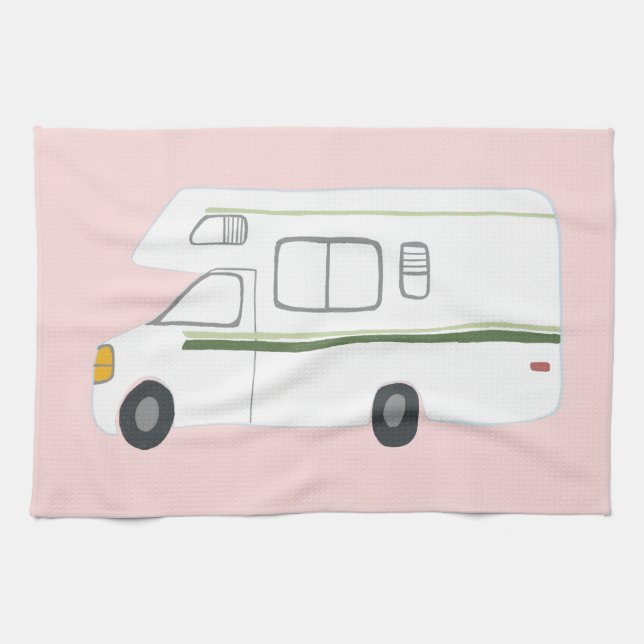 Retro Camper Motorhome RV pink kitchen towel (Horizontal)