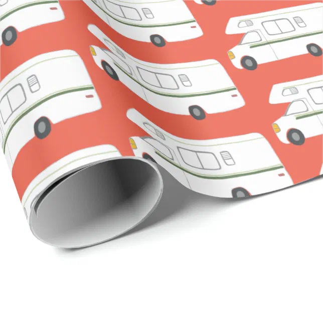 Retro Camper Motorhome RV red wrapping paper | Zazzle