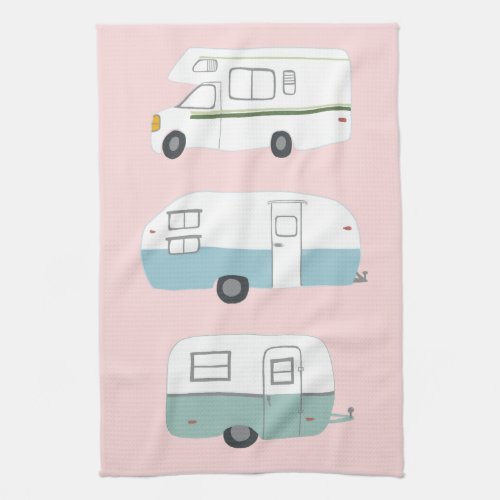 Retro Camper Motorhome RV Trailer pink Kitchen Towel