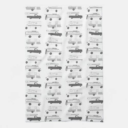 Retro Camper Motorhome RV Vanlife Black Grey White Kitchen Towel