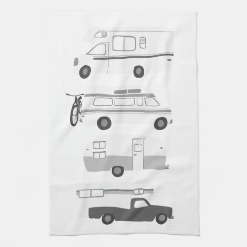 Retro Camper Motorhome RV Vanlife Black White Grey Kitchen Towel