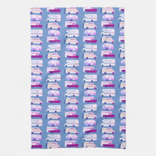 Retro Camper Motorhome RV Vanlife Blue Purple Kitchen Towel