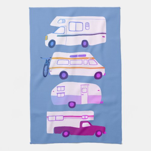 Retro Camper Motorhome RV Vanlife Blue Purple Kitchen Towel