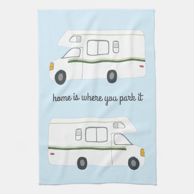 Retro Camper Motorhome RV Vanlife Green Kitchen Towel (Vertical)