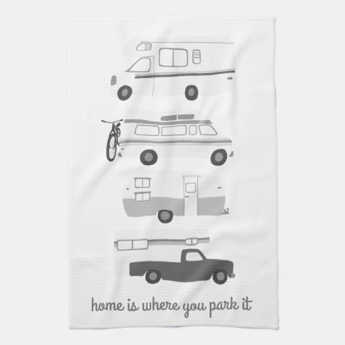 Retro Camper Motorhome RV Vanlife Grey White Kitchen Towel