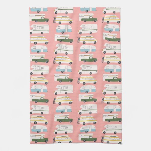 Retro Camper Motorhome RV Vanlife Pink Kitchen Towel