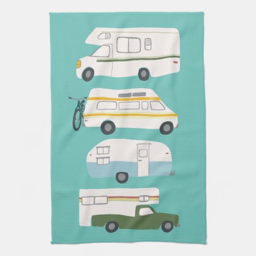 Retro Camper Motorhome RV Vanlife Teal Kitchen Towel