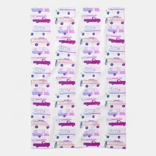 Retro Camper Motorhome RV Vanlife White Purple Kitchen Towel