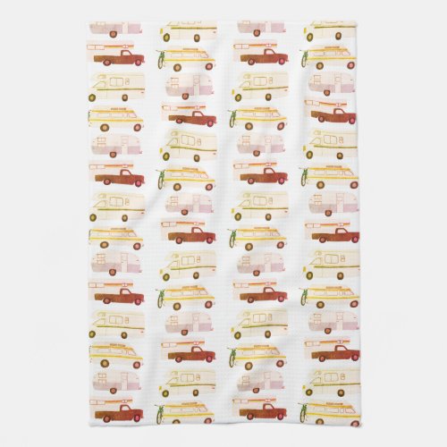 Retro Camper Motorhome RV Vanlife White Red Yellow Kitchen Towel