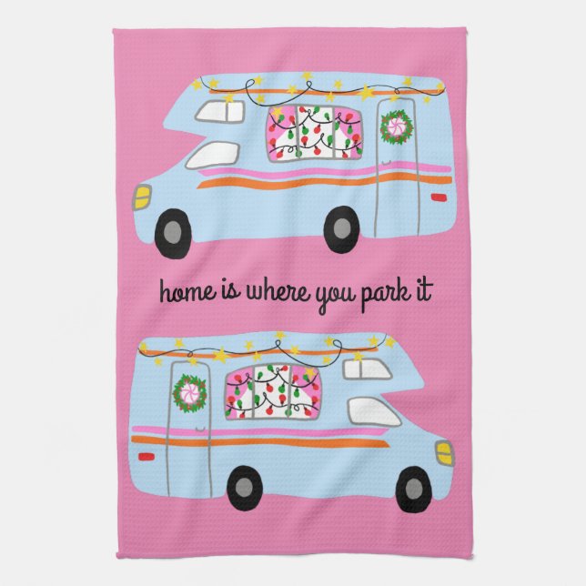 Retro Camper Motorhome RV Vanlife Xmas Kitchen Towel (Vertical)