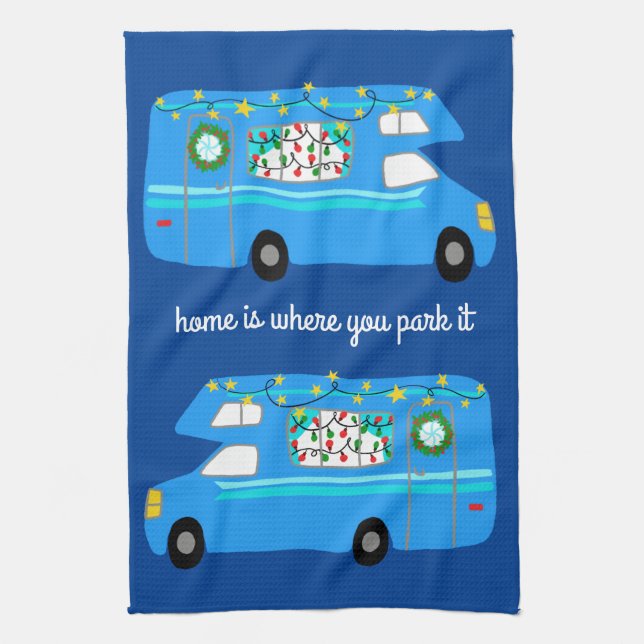 Retro Camper Motorhome RV Vanlife Xmas Kitchen Towel (Vertical)