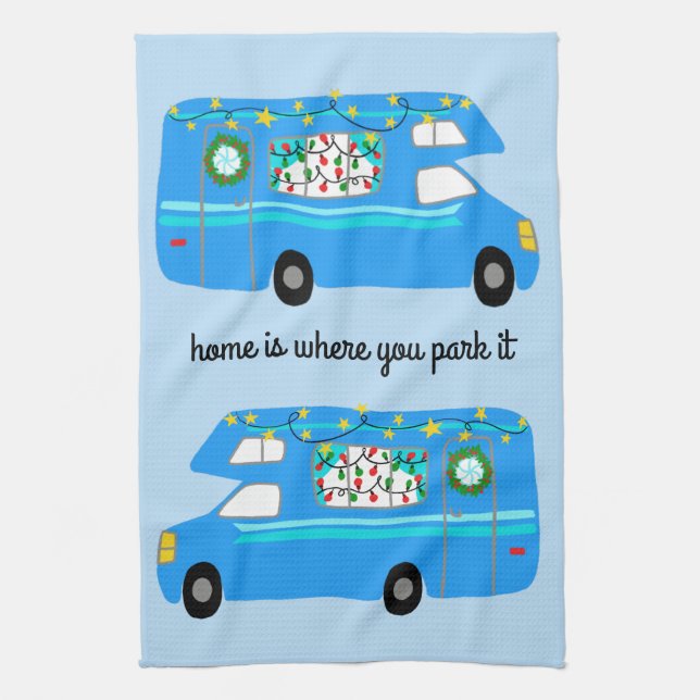 Retro Camper Motorhome RV Vanlife Xmas Kitchen Towel (Vertical)
