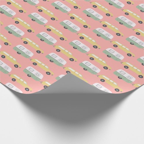 Retro Camper Motorhome Trailer Pink Yellow Green Wrapping Paper