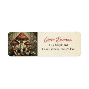 Retro Camper, Mushrooms, Stream and Flowers Label