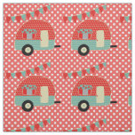 Retro Camper Red Aqua Polkadot Pattern Fabric