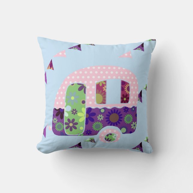 Retro Camper Throw Pillow (Front)