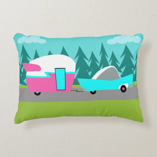 Retro Camper / Trailer and Car Accent Pillow (Front)