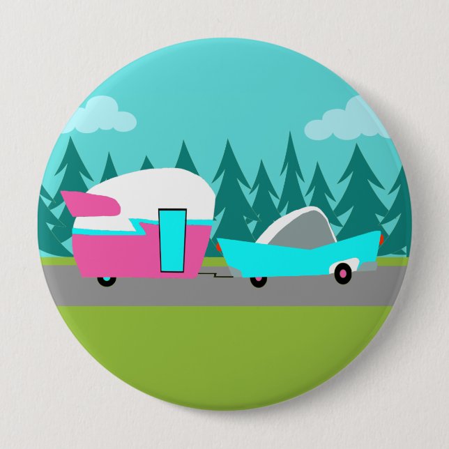 Retro Camper / Trailer and Car Button (Front)