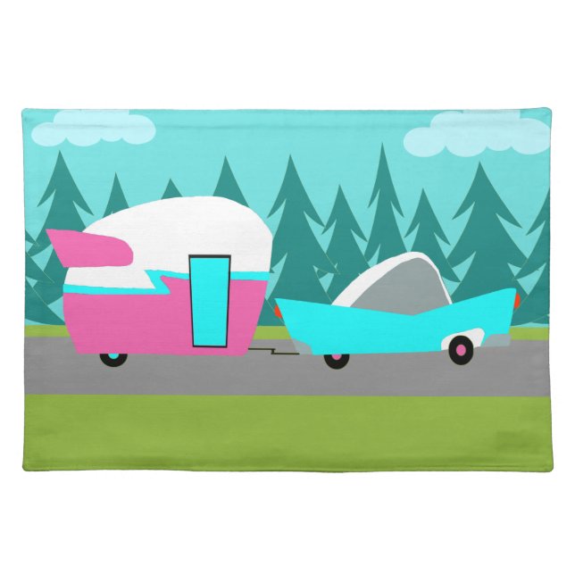 Retro Camper / Trailer and Car Cloth Placemat (Front)