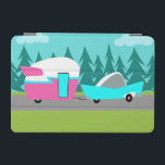 Retro Camper / Trailer and Car iPad Mini Cover<br><div class="desc">This Retro Camper / Trailer and Car iPad Mini Cover features a mid century modern, minimalist cartoon drawing that will leave you ready to take to the open road. An homage to the 1950s, this design features a vintage turquoise car with white top, pulling a kitschy travel trailer to its...</div>