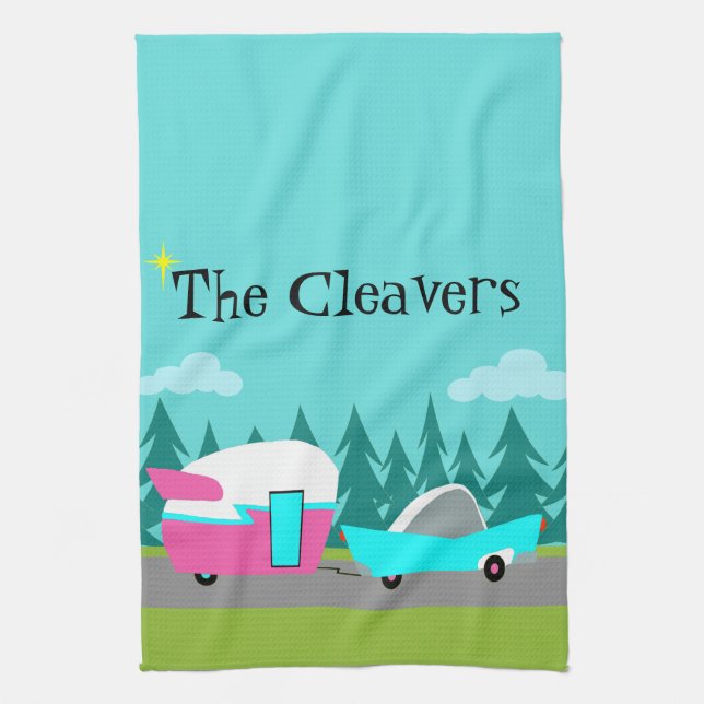 Retro Camper / Trailer and Car Kitchen Towel (Vertical)