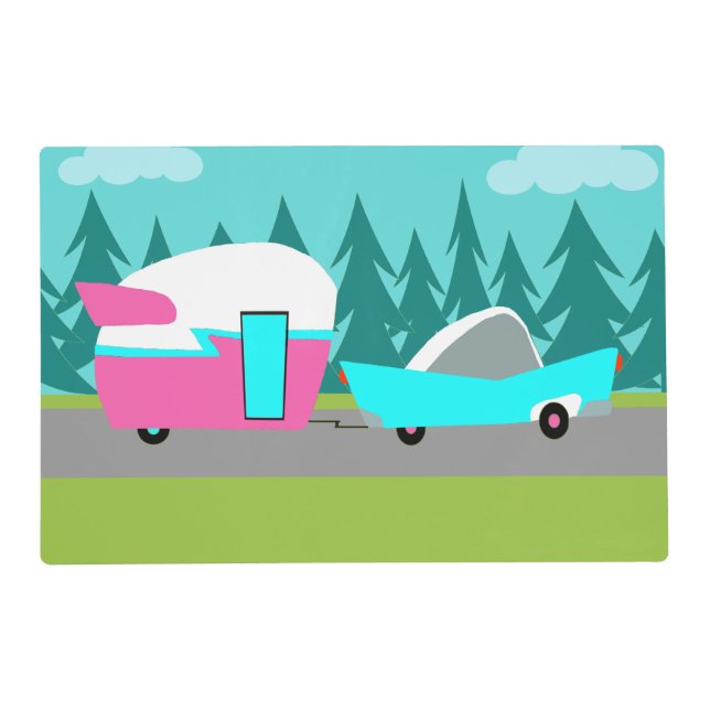 Retro Camper / Trailer and Car Laminated Placemat (Front)