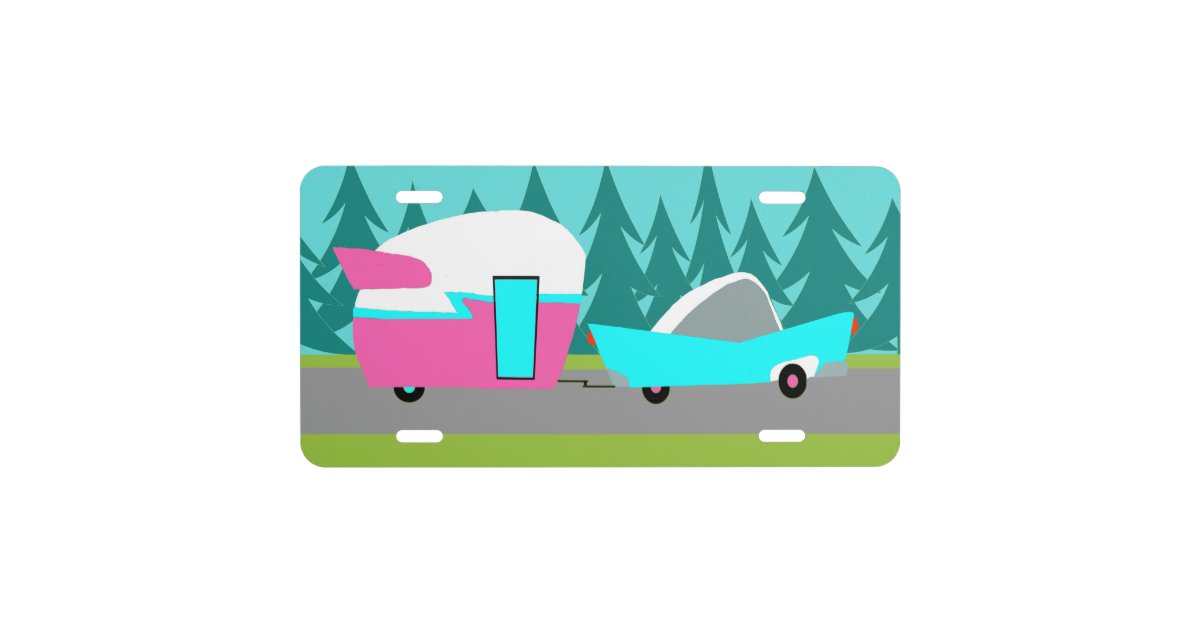 Retro Camper Trailer And Car License Plate Zazzle Com