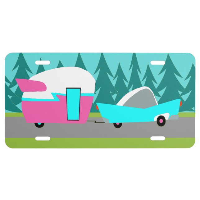 Retro Camper / Trailer and Car License Plate (Front)