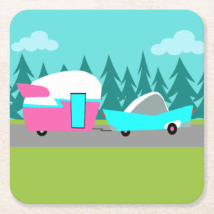 Retro Camper / Trailer and Car Paper Coasters
