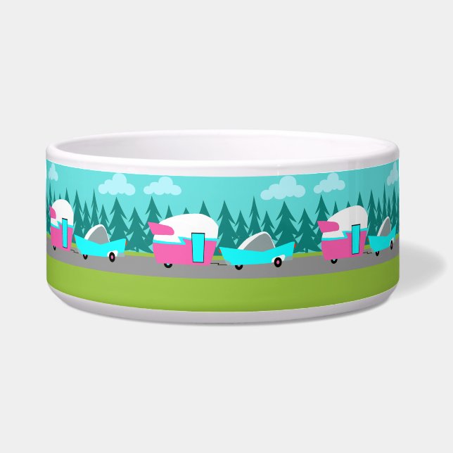 Retro Camper / Trailer and Car Pet Bowl (Front)