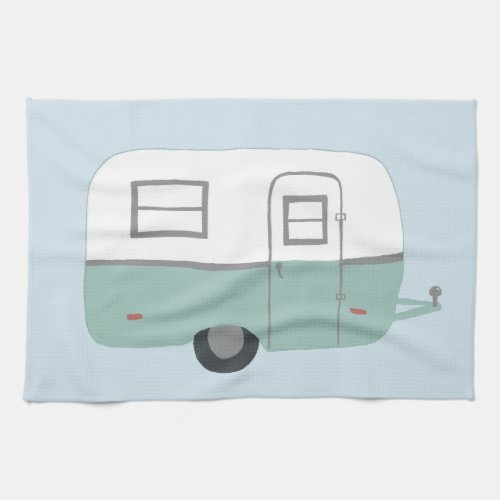 Retro Camper Trailer blue kitchen towel