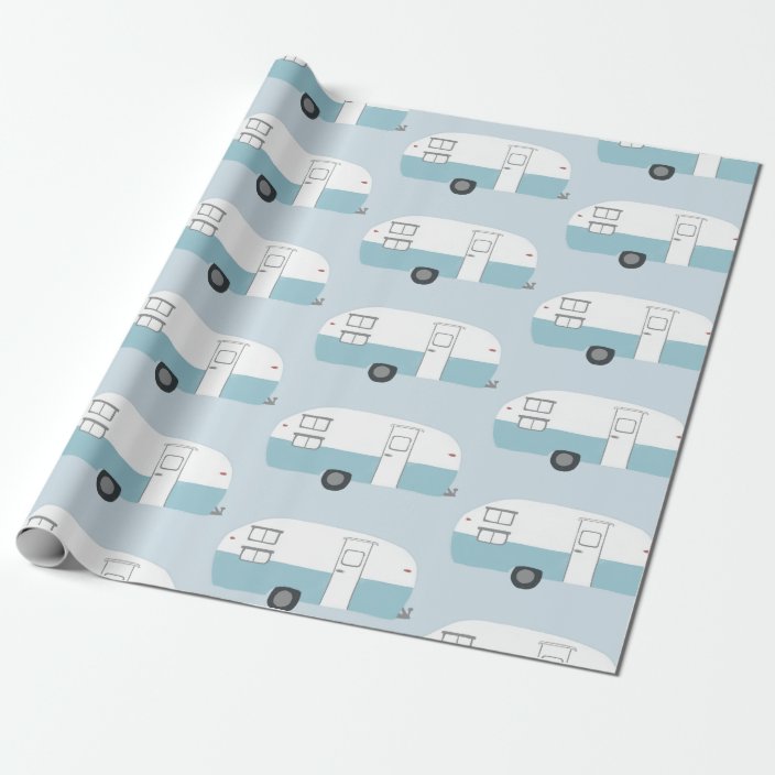 Retro Camper Trailer Blue Wrapping Paper Zazzle Com