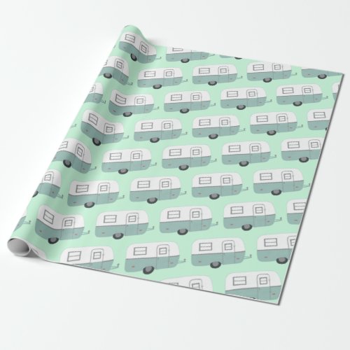 Retro Camper Trailer mint green wrapping paper