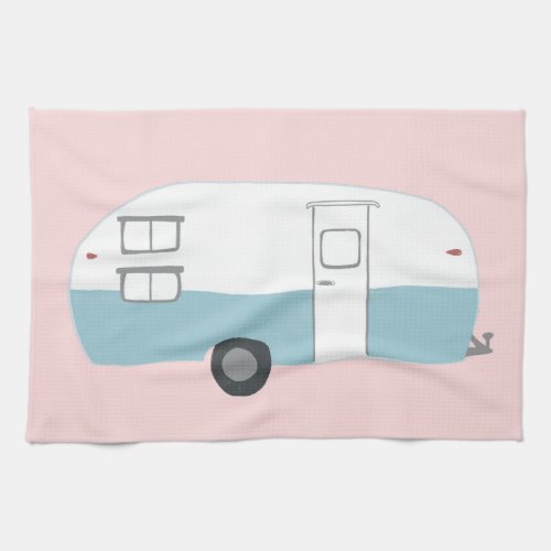 Retro Camper Trailer pink kitchen towel