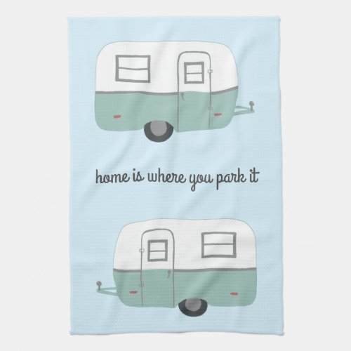 Retro Camper Trailer RV Motorhome Blue Kitchen Towel