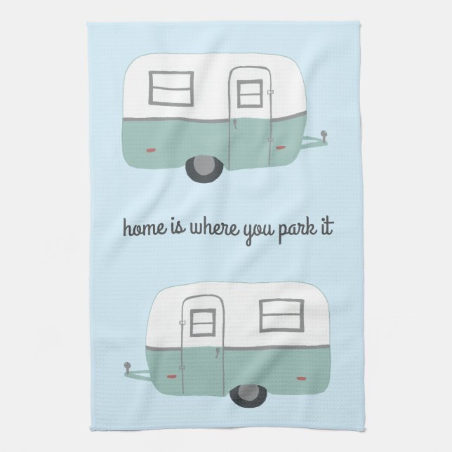 Retro Camper Trailer RV Motorhome Blue Kitchen Towel (Vertical)