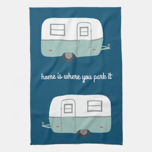 Retro Camper Trailer RV Motorhome Blue Kitchen Towel