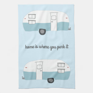 Retro Camper Trailer RV Motorhome Blue Kitchen Towel