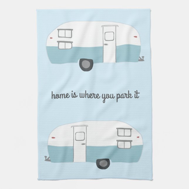 Retro Camper Trailer RV Motorhome Blue Kitchen Towel (Vertical)
