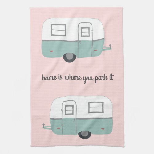 Retro Camper Trailer RV Motorhome Pink Kitchen Towel