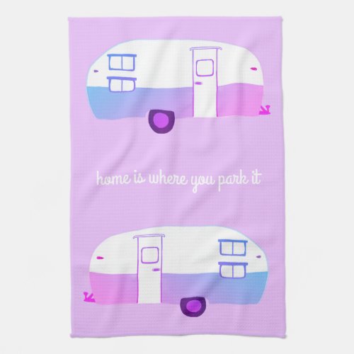 Retro Camper Trailer RV Motorhome Pink Purple Kitchen Towel