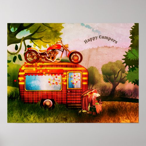 Retro Camper Trailer Trash Happy Campers Custom Poster