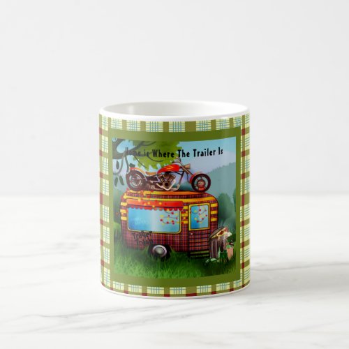 Retro Camper Trailer Trash Quotes Tartan Green Red Coffee Mug