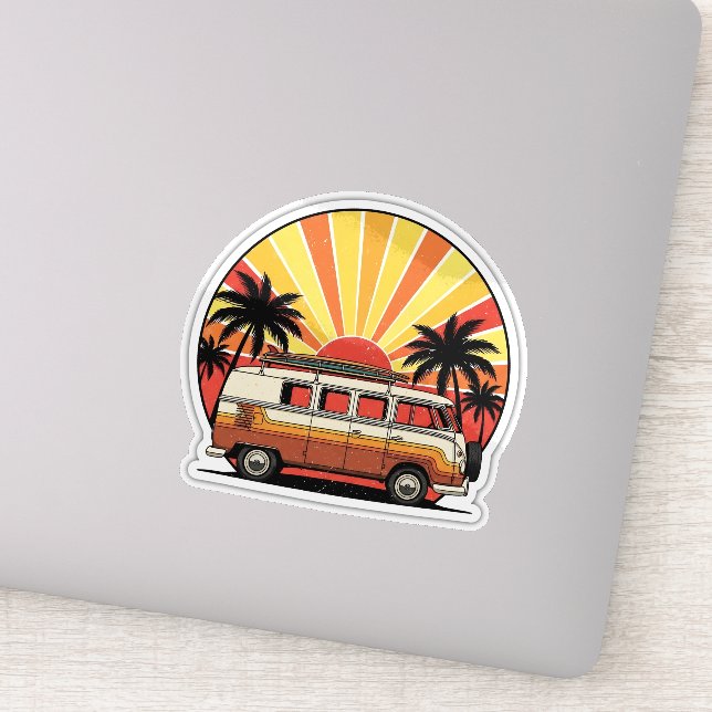 Retro Camper Van Sunset Surf Sticker (Detail)