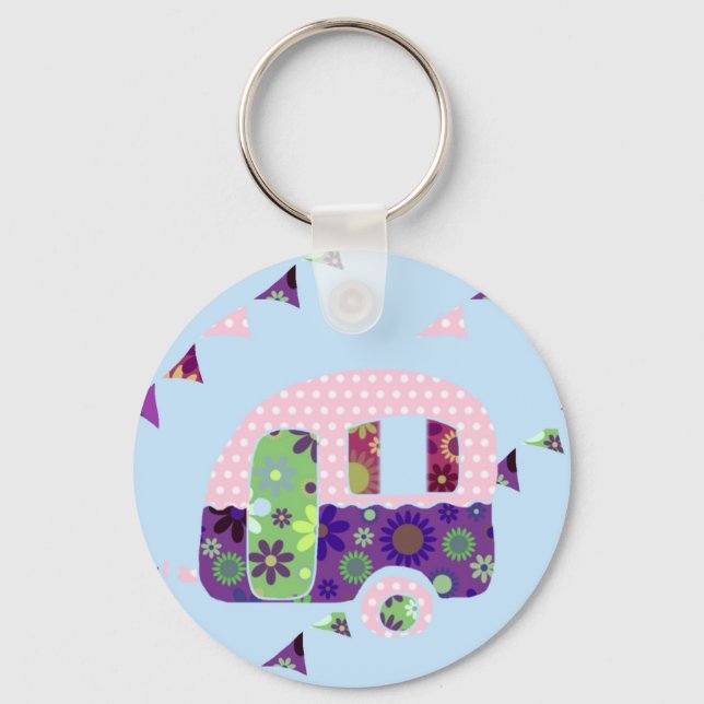 Retro camper vintage caravan shabbychic keychain (Front)