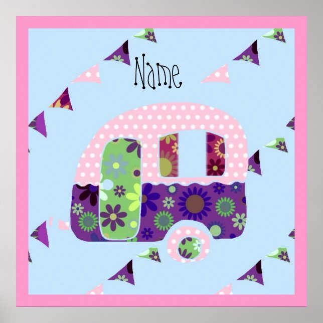 Retro camper vintage caravan shabbychic poster (Front)